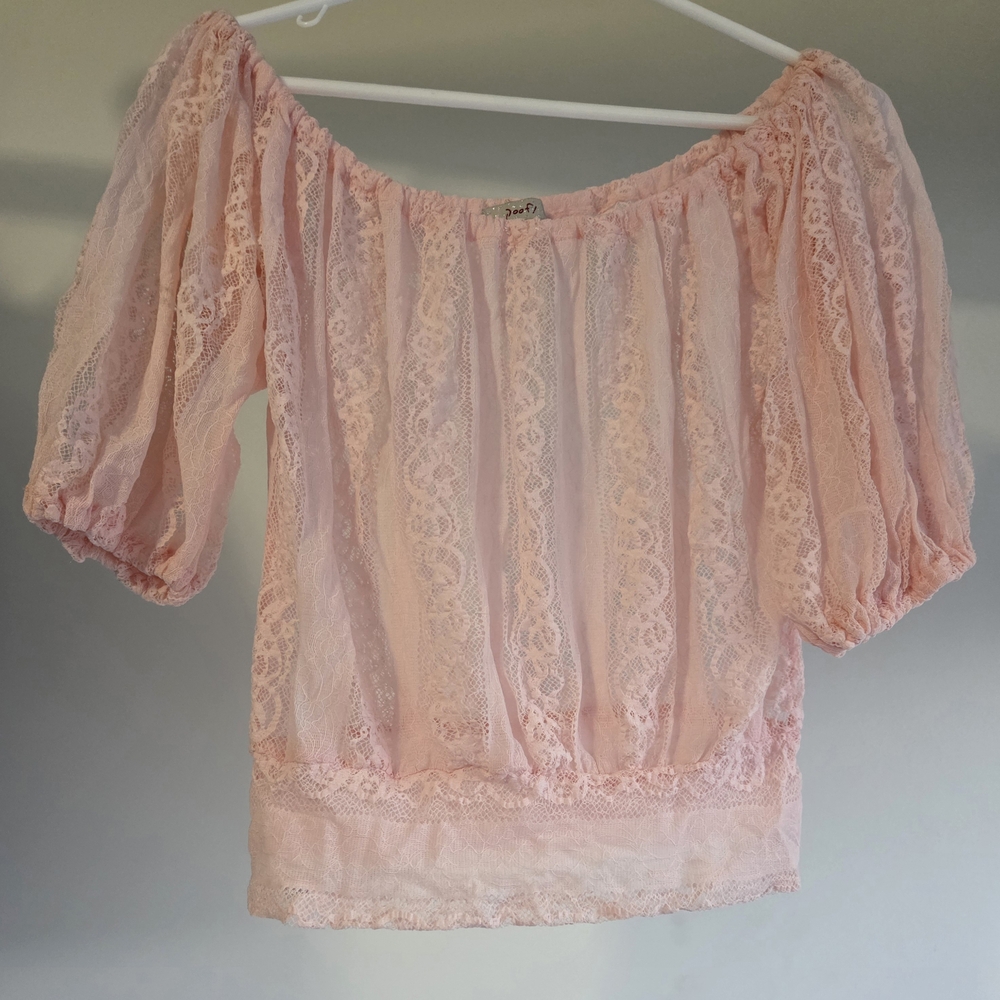 Poof! Light Pink Lace Off-Shoulder Top